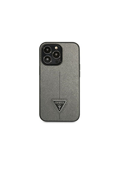 Guess Case for iPhone 13 Pro PU Saffiano Triangle Silver