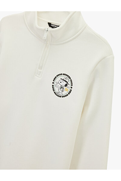Koton Long Sleeve Half Zip Licensed Snoopy Printed Sweatshirt
