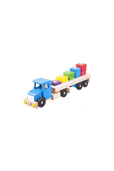 LUPO Blue truck with detachable semi-trailer and wooden blocks 52 cm