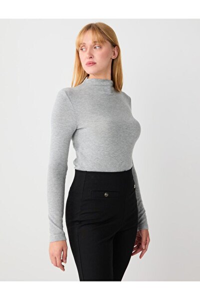 Jimmy Key Μακρυμάνικη μπλούζα ανθρακί ψηλός λαιμός με απαλή υφή