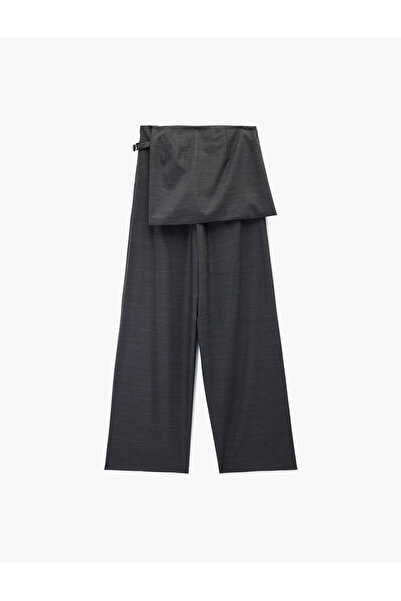 Koton Viscose Blend High Waist Wide Leg Skirted Pants with Pockets