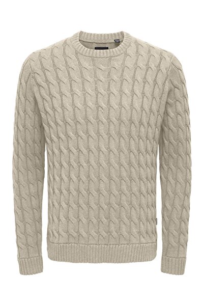 Only & Sons Onskicker Life Reg 3 Cable Crew Knit Men's Gray Sweater - 22026504