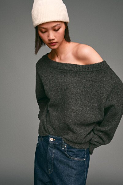 Bershka Ribbed Bardot neck sweater