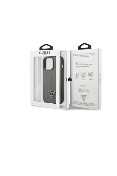 Guess Case for iPhone 13 Pro PU Saffiano Triangle Silver