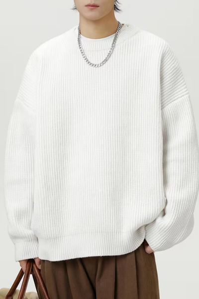 Tarz Cool Men's White Regular Crew Neck Knit Sweater