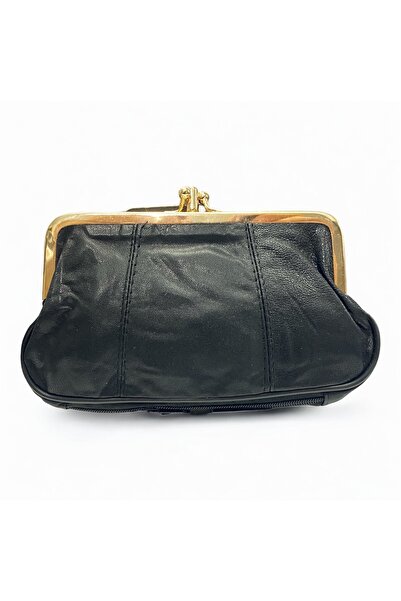 salmet çanta محفظة نسائية من الجلد الطبيعي مع إكسسوارات ذهبية