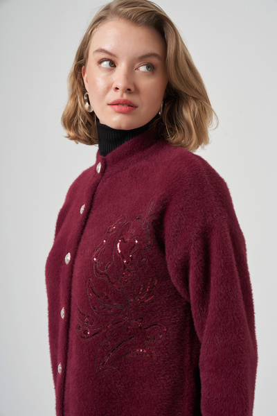 Nuss Embroidery Detail Cardigan 7007 Burgundy