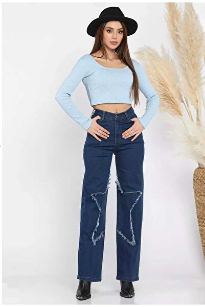 Semesia Y2K Starry Wide Leg Washed Blue Jean