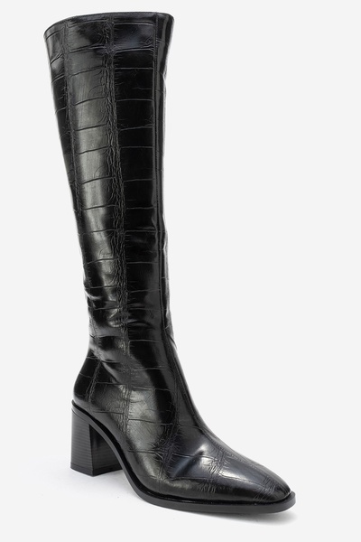 LuviShoes Venia Black Print Women's Thick Heeled Boots