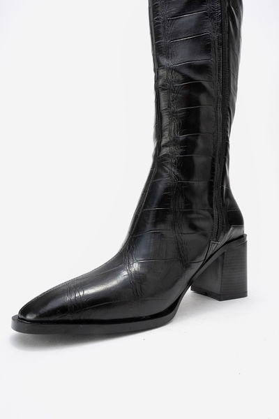 LuviShoes Venia Black Print Women's Thick Heeled Boots