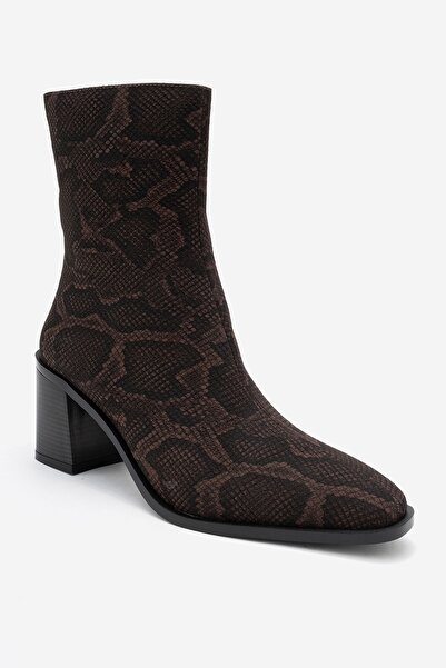 LuviShoes Γυναικείες μπότες με χοντρό τακούνι CHARA με καφέ σχέδιο