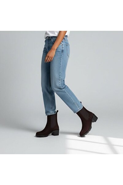 NE&VE SHOES Acı Kahve Lüx Süet İki Yandan Lastikli Kalın Topuklu Yuvarlak Burunlu Kadın Chelsea Bot