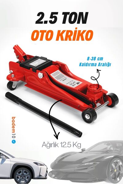 Badem10 Arabalı Kriko 2.5 Ton Alçak Şase Profil Oto Araç Araba Kaldırma Sabitleme Kollu Vinç Kirko