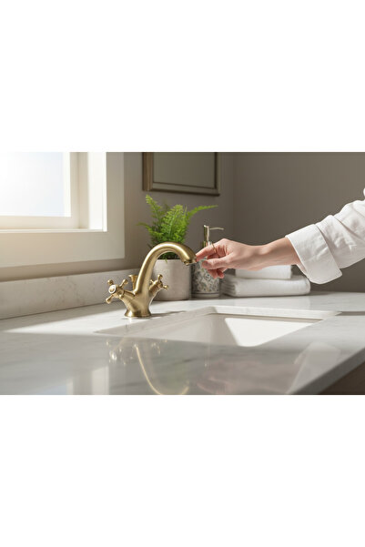 İSAOĞLU YAPI Antique Gold Vintage Sink Faucet Ram Design Special Series Sink Tap Brass Material