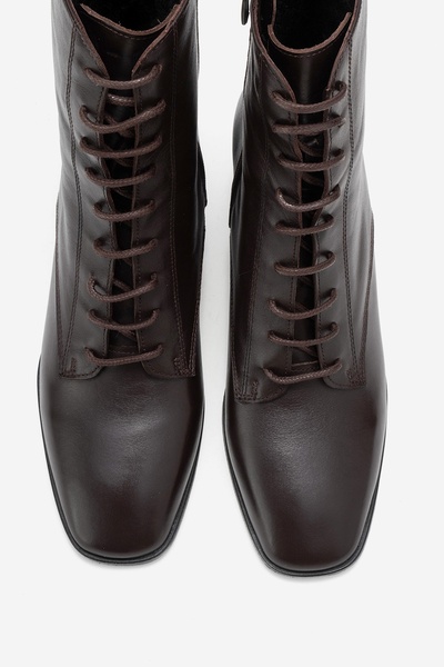 LuviShoes Γυναικείες μπότες με τακούνι SUDY καφέ δέρμα από γνήσιο δέρμα με κορδόνια