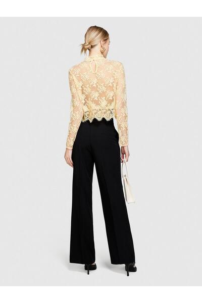 Sisley Viscose Blend Regular Waist Wide Leg Pants Women's Black Trousers - 324P4Kvxlf02I