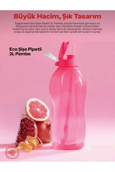 Tupperware Eco Şişe 2 LT - Pembe / Pipetli
