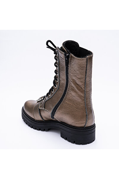 VAGAM Golden Boots Made of Genuine Leather with Laces and Zipper