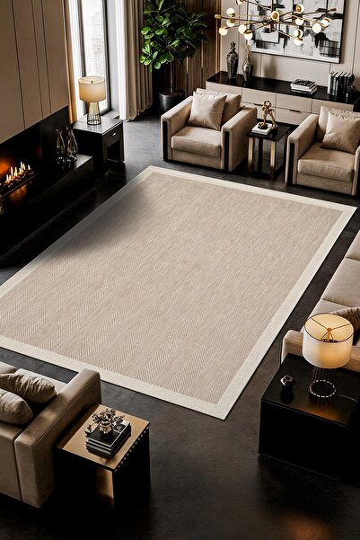 Karmen Halı Zeen ZE001B Bej Kolay Temizlenebilir Makinede Yıkanabilir Bordürl...