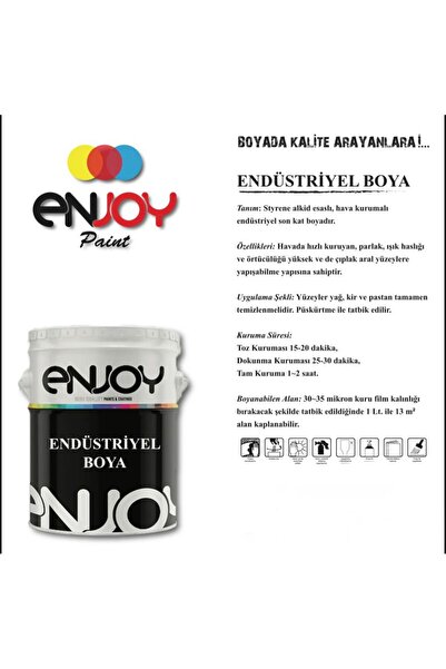 Enjoy Pas Üstü Endüstriyel Boya | Metal, Demir, Yüzeyler İçin Pürüzsüz Metal Boya 15 Kg