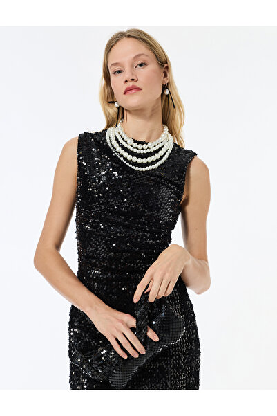 Koton Μίνι φόρεμα με παγιέτες ντραπέ χωρίς μανίκια