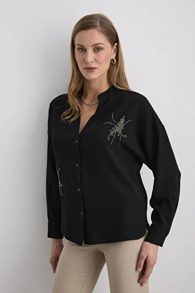 Gusto Embroidered Crepe Tunic - Black