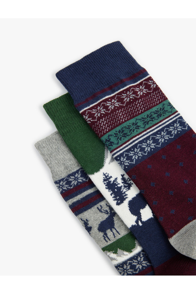 Koton Multi-Colored Christmas Themed Cotton 3-Piece Socks Set