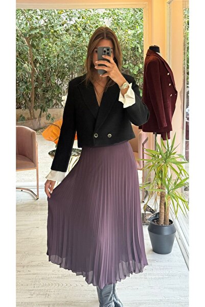 HANER BUTİK Black Cuff Sleeve Tweed Jacket