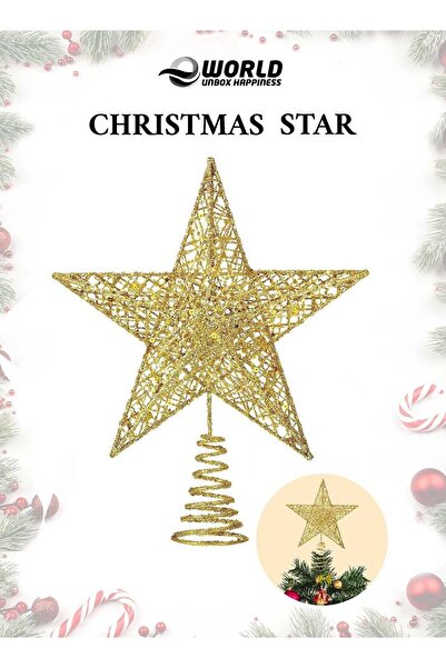 Eworld Glitter Gold Five-Pointed Iron Christmas Tree Topper Star – 15 × 20 cm