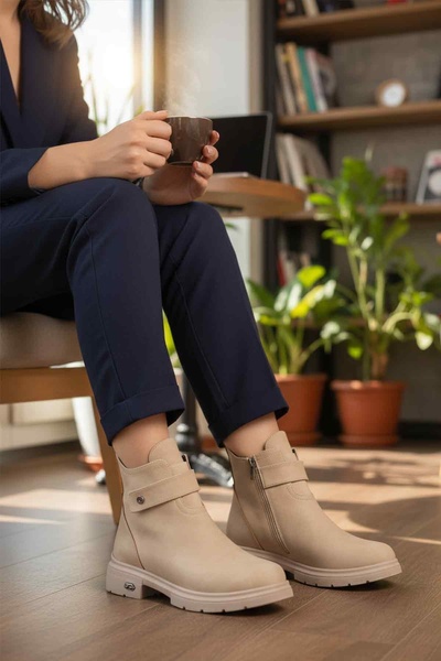 Pierre Cardin Beige Nubuck Fur Non-Slip Cold Resistant Women's Boots Pc-55336 Z