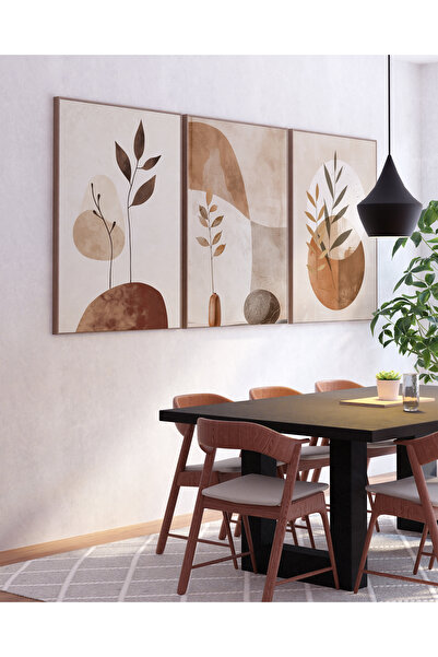 AR AJANS KANVAS TABLO Set de 3 tablouri MDF cu frunze de măslin, cu cadru, mo...