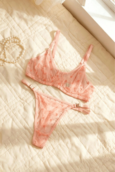 Gece İncisi Σετ σουτιέν από τούλι με ενίσχυση Yavruağzı Balenli