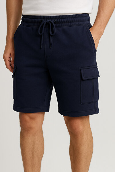MBtekstil Men's Fleece-Lined Cargo Pocket Pack Shorts – 4 Seasons – Suitable for Sports & Daily Use – Navy Blue