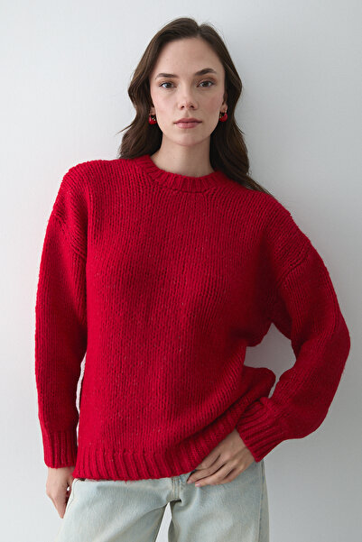Laluvia Red Long Sleeve Relax Sweater - 251091