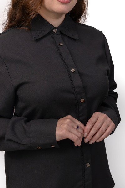 LINELLE Ladies Co-Ord Set – Soft Crepe Black Shirt with Floral Embroidery on Collar with Solid Black Pant