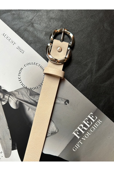 LİA KEMER Jade Double Ring Pattern Women's Silver Buckle Belt Coat Belt Dress Belt Trouser Belt