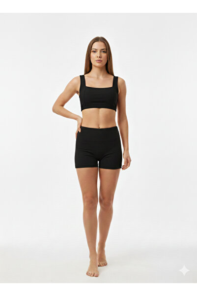 My-o Women's Square Neck High Waist Shorts Two-Piece Bustier Lycra Bikini Set-Detachable Pad 36-44