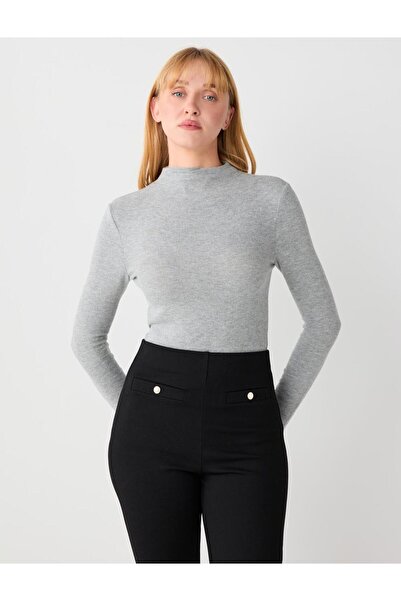 Jimmy Key Μακρυμάνικη μπλούζα ανθρακί ψηλός λαιμός με απαλή υφή