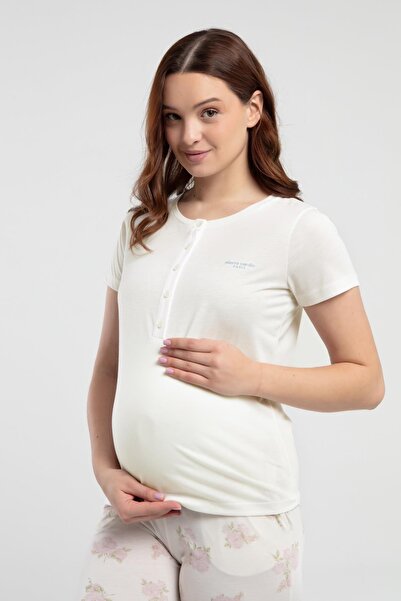 Pierre Cardin Short-Sleeved Maternity Pajama Set with 5 Buttons on the Collar