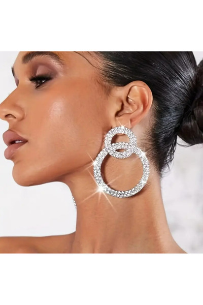 set.up حلق كبير من الفولاذ مرصع بالكامل بأحجار الزركون