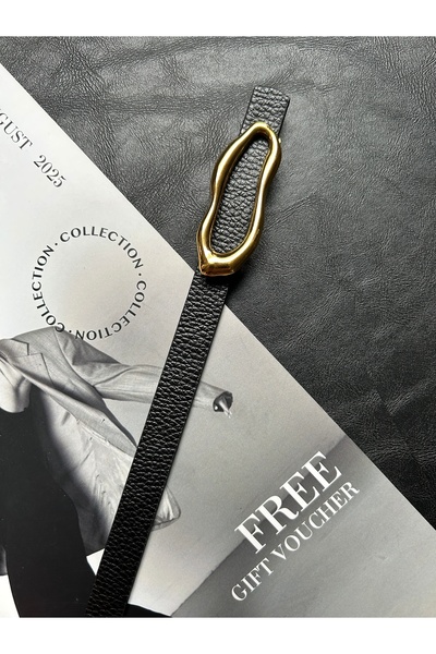 LİA KEMER 2-Pack Laud Long Wave Patterned Women's Gold Buckle Belt Jacket Belt Dress Belt Trouser Belt