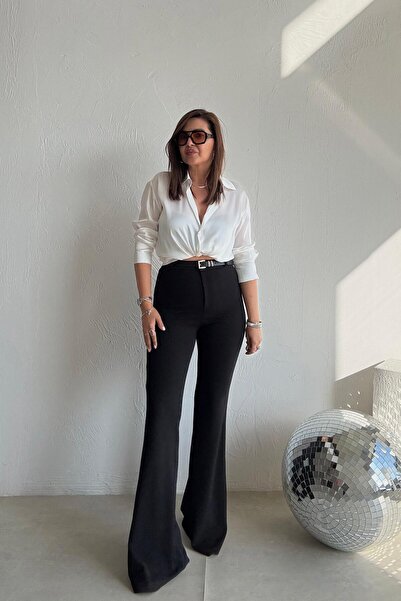 ELVAN TOLON Pantaloni negri evazați