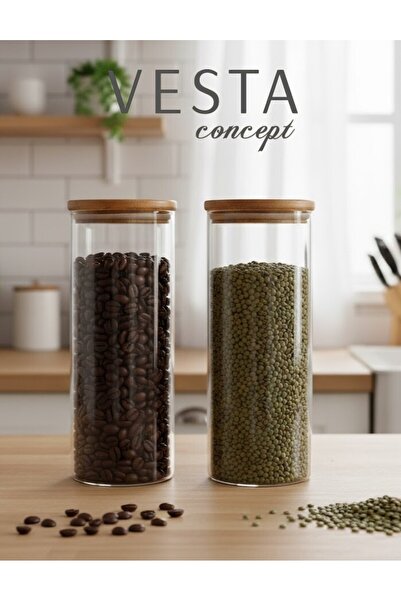VESTA Concept Glass Jar with Bamboo Lid Set of Two – Vacuum-Sealed, Leak-Proof – Spice Container and Food Storage Container - 750 ml