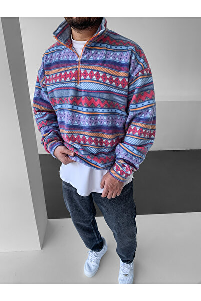 NO1 KONSEPT Оверсайз-светр з етнічним візерунком і напівзастібкою
