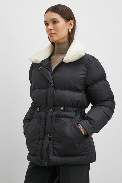 Never more Fur Collar Puffer Coat Black