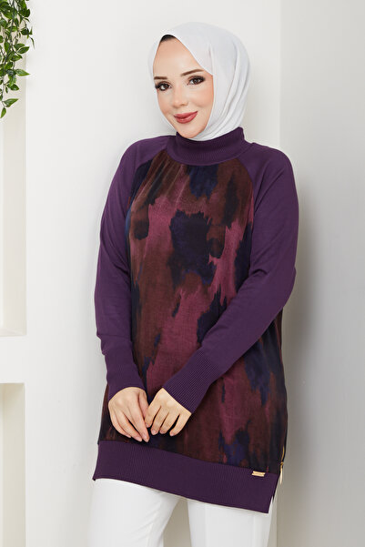 Pamuk Butik Women's Half Turtleneck Side Zipper Silk Cupra Mercerized Tunic