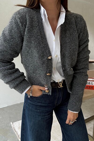 ELVAN TOLON Anthracite Pearl Button Cardigan