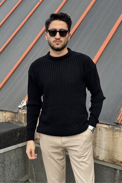 inpool Crew Neck, Winter-Spring, Striped, Textured, Basic Knit Sweater 25Pltk17