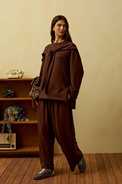 Ceylan Otantik Bitter Brown Tie-Up Trouser Set