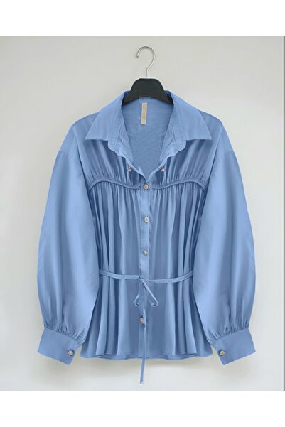 Modamorfo Robadan gathered waist lace-up shirt - baby blue